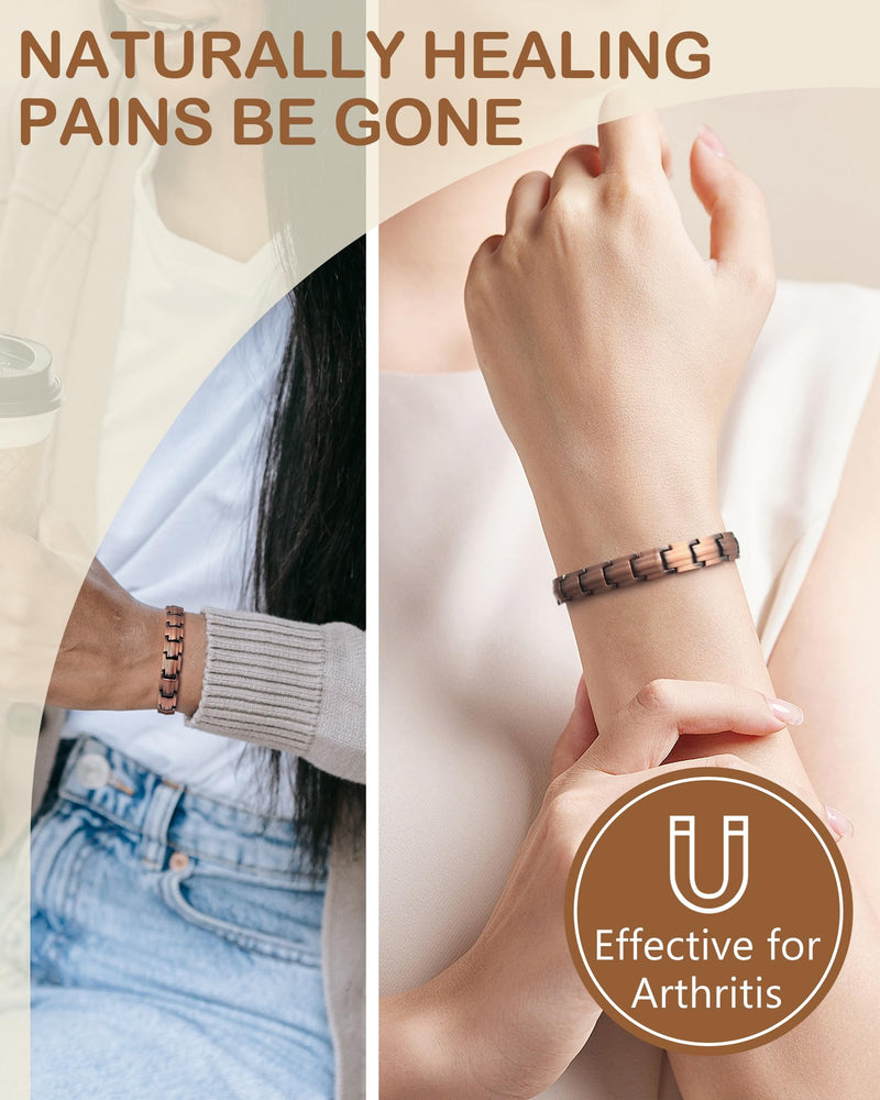 [Australia] - Feraco Copper Bracelets for Women, 2X Ultra Strength Magnetic Bracelet with 3500 Gauss Magnets, Adjustable with Sizing Tool, 99.99% Pure Copper Jewelry 2X Strength Sleek 