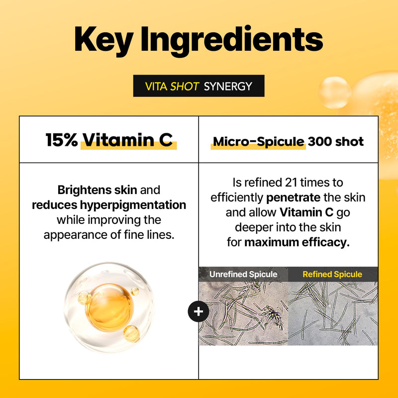 Cell Fusion C Toning C Vita Shot Ampoule, Brightening Vitamin C Serum for Face with Spicules, Zero Dark Spots & Glow Serum for Sensitive Skin, 20g / 0.7 oz.