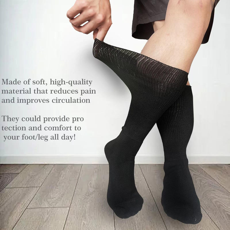 [Australia] - Extra Wide Diabetic Socks Non Binding Bariatric Sock Men Women Neuropathy Medical Swollen Socks One Size Black-2pairs 