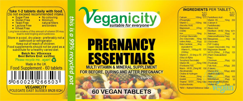 Pregnancy Essentials Multivitamin : Women's Health Supplement : 60 Tablets, in a Planet-Friendly 99% Recycled Pot 60 count (Pack of 1)