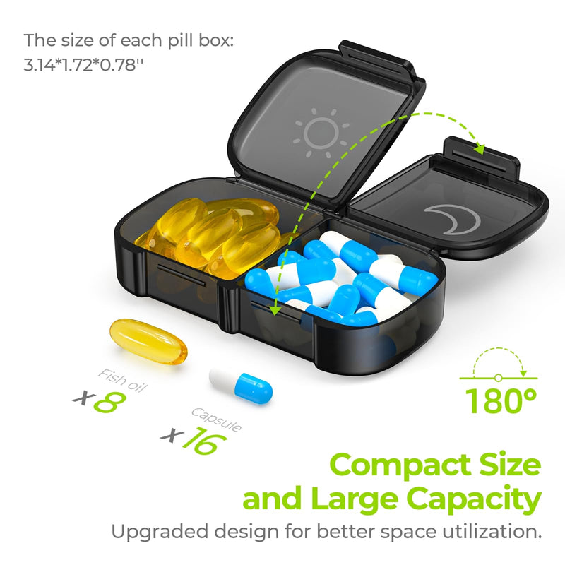 [Australia] - AUVON XL Weekly Pill Organizer 2 Times a Day, Pill Box 7 Day with One-Side Large Opening Design for Easy Filling, Black Privacy Protection AM PM Pill Case for Medication/Vitamins/Fish Oils/Supplements 