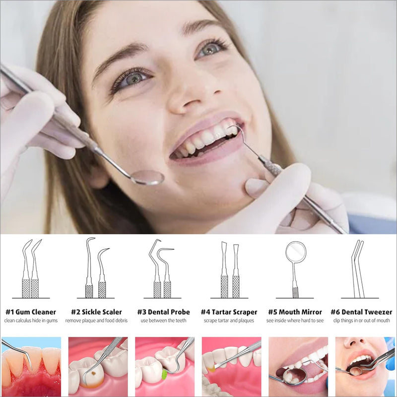 Jimy Dental Tools Set of 6Pcs, Professional Plaque Remover for Teeth, Stainless Steel Tooth Scaler & Tongue Cleaner, Dental Pick Tartar Scraper, Teeth Cleaning Tools with Case