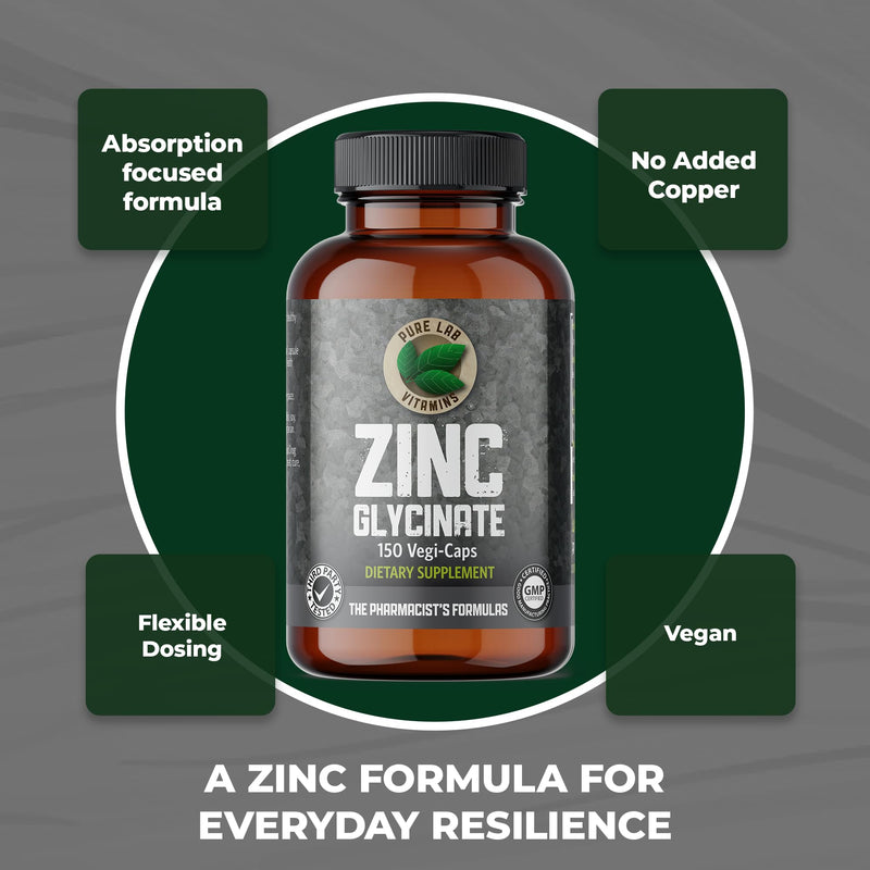 Pure Lab Vitamins Zinc Glycinate – 150 Vegi-caps