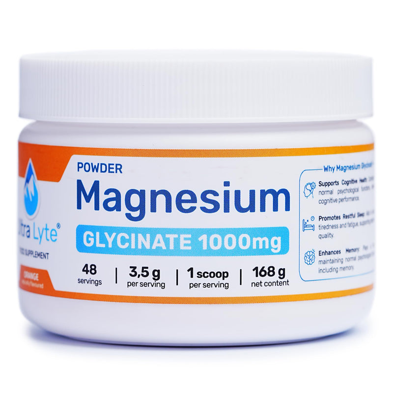 Ultra Lyte Magnesium Glycinate Powder with Trace Minerals 180g – Vegan & Gluten-Free Flavoured Magnesium Supplement – for Sleep Aid, Stress Relief & Muscle Relaxation – 60 Servings (180g, Orange) 180 g (Pack of 1)