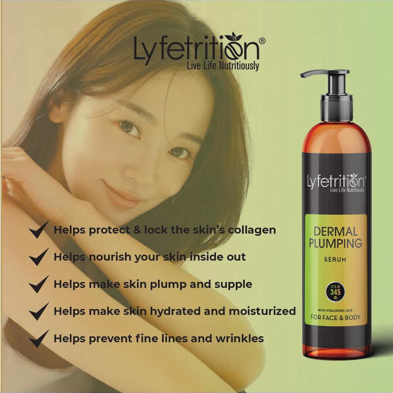 Lyfetrition Dermal Plumping Complex | 12 oz large Bottle | Anti-Ageing Serum Enriched with Vitamin C and Hyaluronic Acid