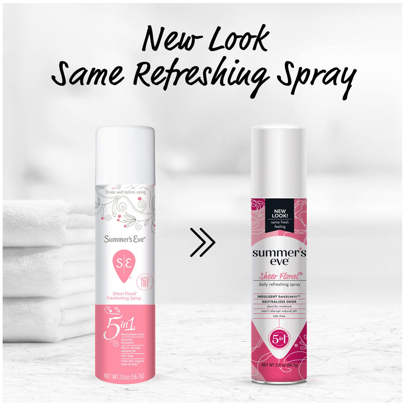 Summer’s Eve Sheer Floral Feminine Freshening Spray, Daily Intimate Deodorant, Neutralizes Odor, pH Balanced, Talc Free, Gentle Fresh Scent, 2 Ounce (Pack of 6)