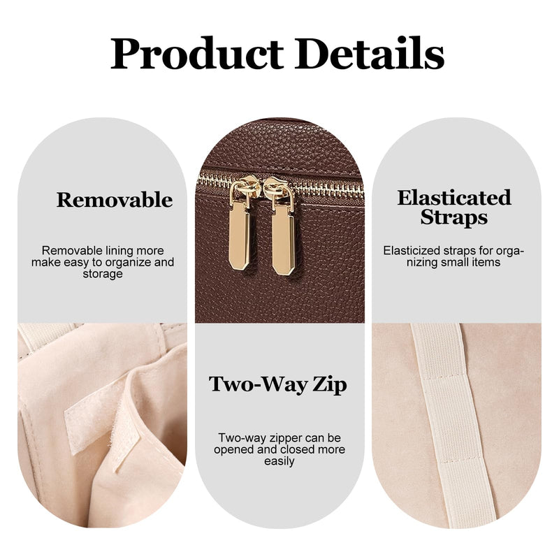 Cosmetic Case, Leather Makeup Bag, Portable Handheld Makeup Case, Detachable Compartments Coffee M(8*5.5*6in)