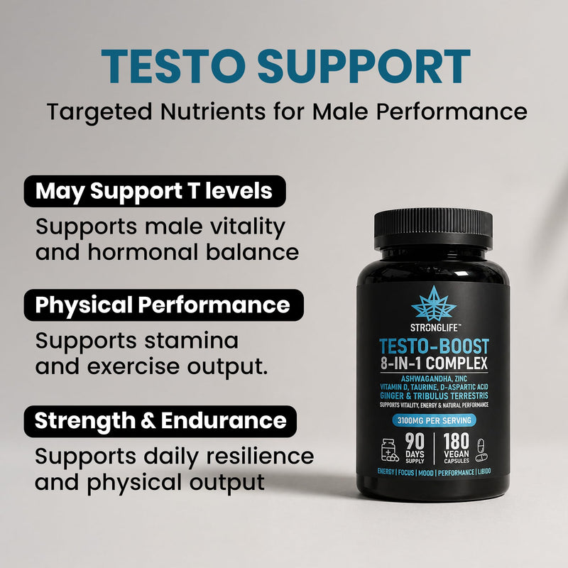 Testosterone Booster Supplement | with D-Aspartic Acid, Tribulus, Zinc, TA Root Extract & Vitamin D3 | 200:1 Extract | 90-Day Supply | Strength, Energy & Vitality | 180 Vegan Capsules