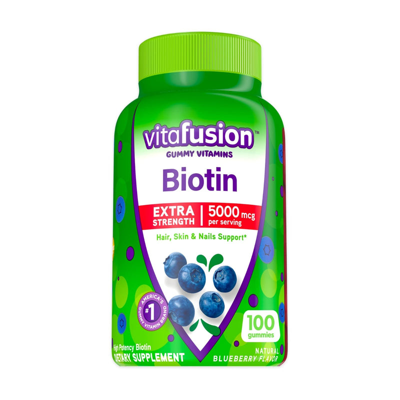[Australia] - vitafusion Extra Strength Biotin Gummy Vitamins, Berry Flavored, 5,000 mcg Biotin Vitamins, America’s Number 1 Gummy Vitamin Brand, 50 Day Supply, 100 Count (Packaging may vary) 