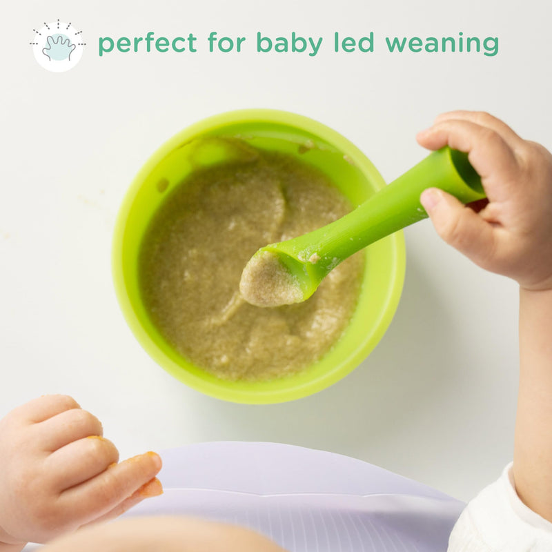[Australia] - Olababy 100% Silicone Soft-Tip Training Spoon for Baby Led Weaning 2pack Training Spoon Set Lime / Kale 