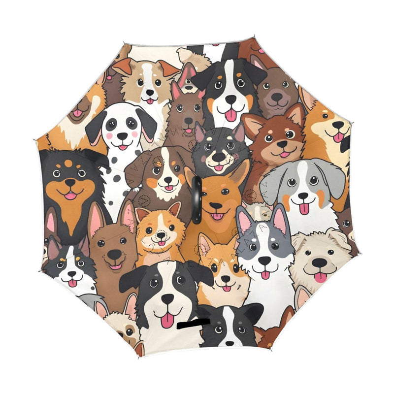 MRMIAN Cute Doodle Dog Print Animal Windproof Inverted Open Close Reverse Rain Umbrella Inside Out Quality Waterproof Parasol Upside Down Stick Shelter with Hook c Handle