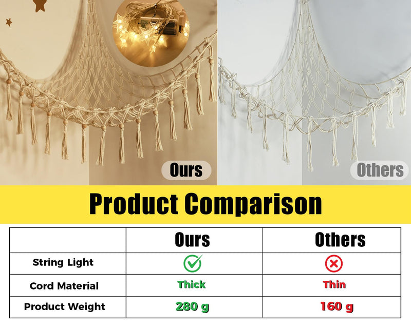 [Australia] - Stuffed Animal Toy Storage Hammock with LED Light - Macrame Jumbo Doll Corner Stuff Animals Organizer Decorations - Cute Hanging Plushie Net Kids Baby Nursery Bedroom Room Decor Beige L (39.5"*39.5"*48") 