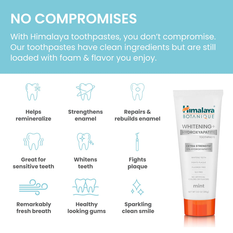 [Australia] - Himalaya Botanique Whitening + Extra Strength Hydroxyapatite Toothpaste - 10% Nano Hydroxyapatite to Support Remineralization & Restore Enamel to Strengthen Teeth - Vegan, Mint Flavor, 3 oz 