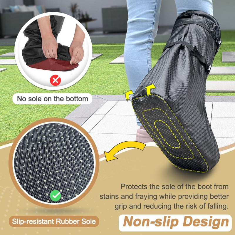 Walking Boot Cover Tall Medical Cast Fracture Boot Foot Cast Cover Orthopedic Brace Air Walker Boot Covers for Women Men Outdoor Rain Winter Snow Boot Protector Foot Support with Sole (Black)