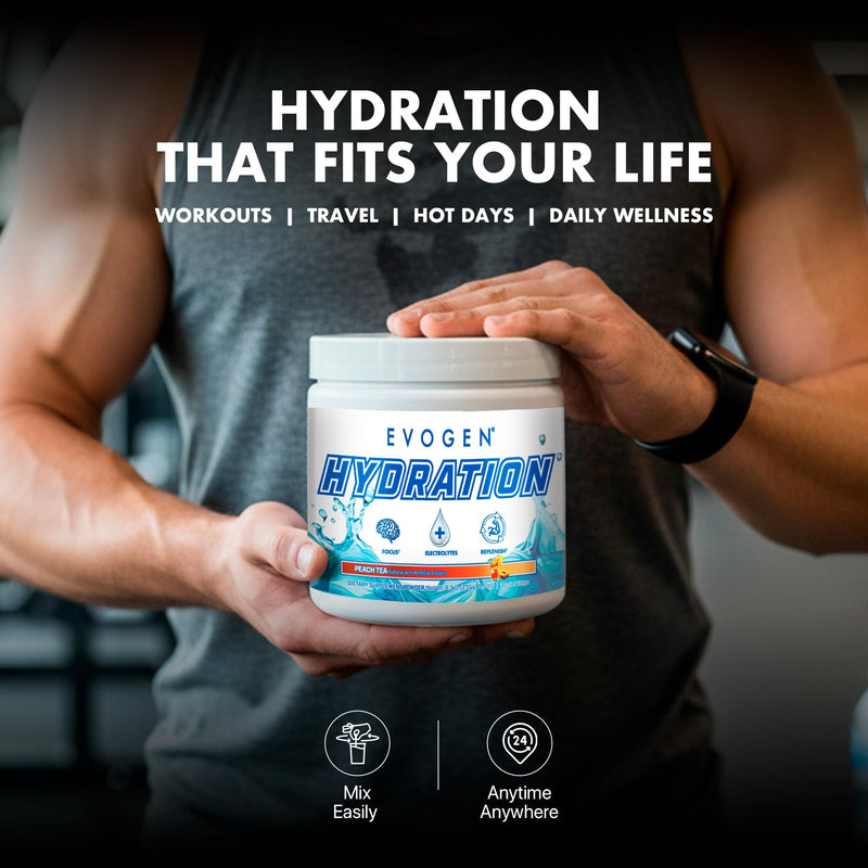 Evogen Hydration Sugar-Free Electrolytes | Peach Tea | 30 Servings | Potassium, magnesium, sodium, calcium and coconut water with citicoline, taurine and B vitamins for energy and focus Tub