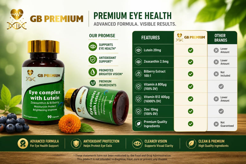 Eye Complex with Lutein, Zeaxanthin & Bilberry Extract, Eye Health Supplement, Vision Support Capsules with Vitamin A, B12 & Zinc, 90 Capsules