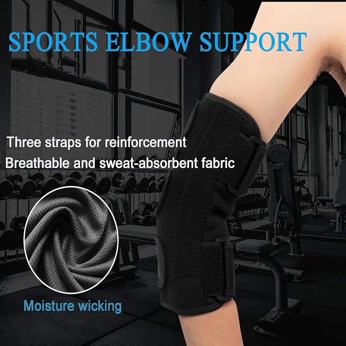 Elbow Brace for Cubital Tunnel, Ulnar Nerve Entrapment brace, Adjustable Elbow Splint for Sleeping, Tendonitis, Tennis Elbow, Comfortable Stabilizer Support for Women and Men Fit Most Black One Size