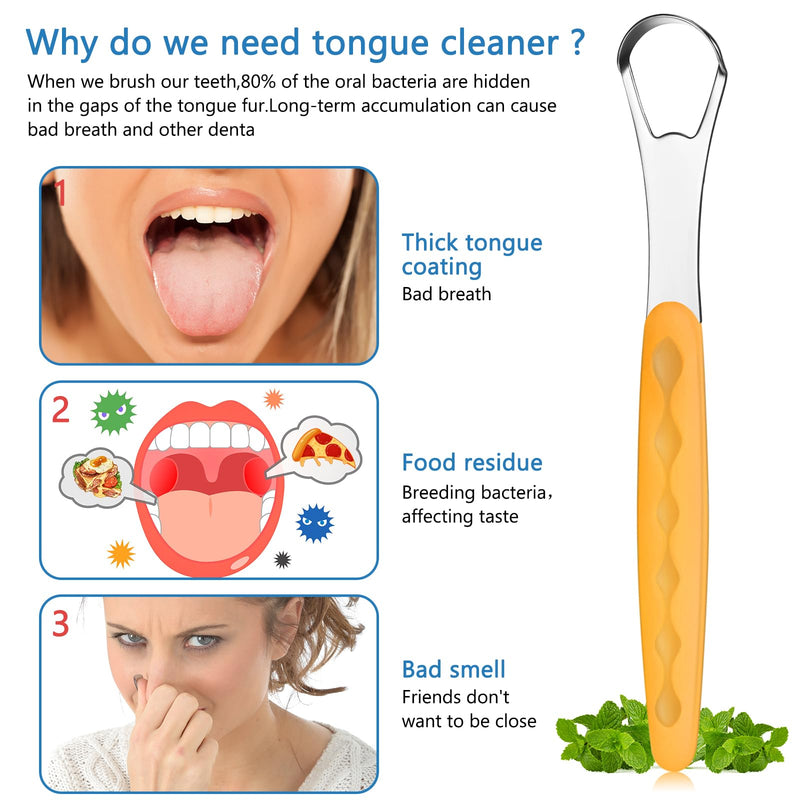 [Australia] - 4 Pcs Tongue Scraper Cleaner Adults and Kids Stainless Steel Tongue Brush Metal Scraper Reduce Bad Breath with Travel Cases for Men Women Oral Mouth(Purple, Orange, Blue and Green) Purple, Orange, Blue and Green 