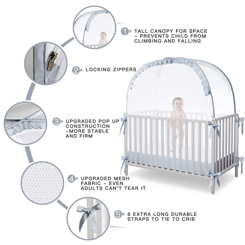 [Australia] - Crib Tent Crib Net to Keep Baby in, Pop Up Crib Tent Canopy Keep Baby from Climbing Out (55.2" L x 27.6" W x 51.6" H) Gray 