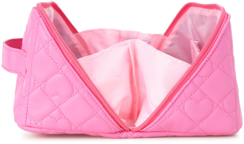 Juicy Couture Pink Makeup Bag Cosmetics Organizer Travel Essentials Cross Zip Faux Leather Quilted Heart
