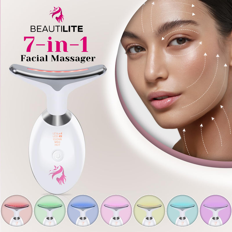 Red Light Therapy for Face, Facial Massager, Skin Tightening & Anti-Aging Face Lift Device, True Beauty Glow Facial Massager, 7-in-1 LED Facial Sculptor White