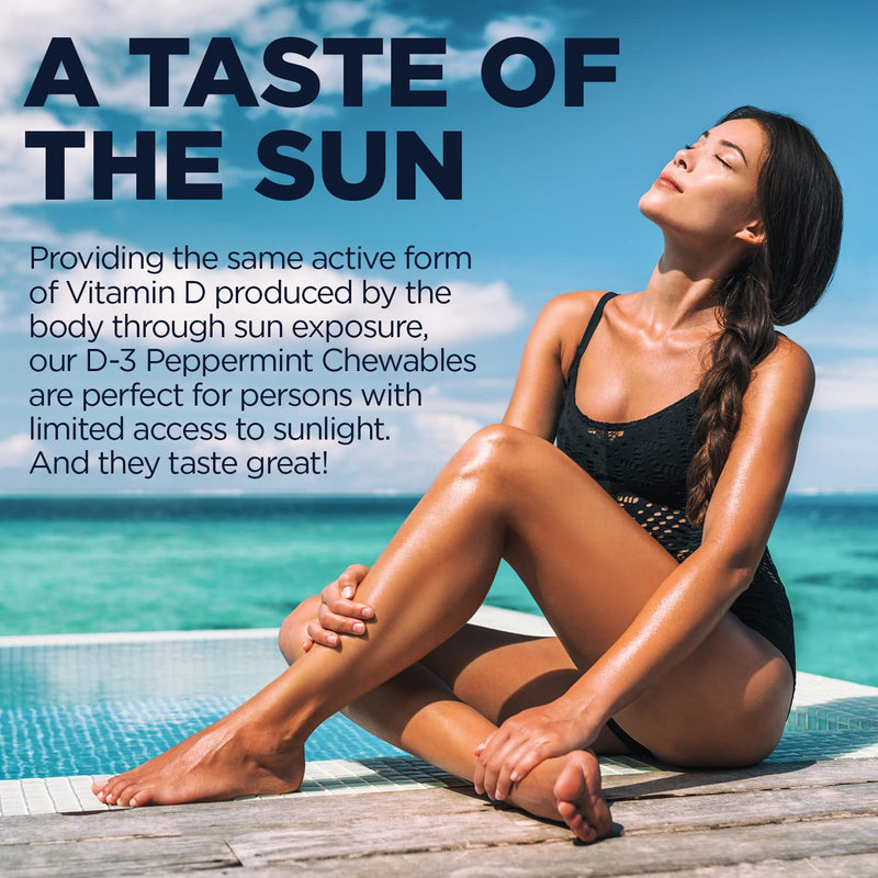 KAL Vitamin D3 Chewable Supplement - 5000 IU 125 mcg, High Potency Vitamin D Chewables, Healthy Teeth, Bone Strength and Immune Support, Natural Peppermint Flavor - 60 Count | High Potency Vitamin D Chewables, Healthy Teeth, Bone Strength and Immune Su...