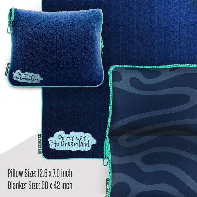 VENTURE 4TH Ultimate Travel Comfort Bundle: RFID Blocking Money Belt & Travel Blanket Pillow (Navy Money Belt & Navy-Teal Blanket/Pillow)
