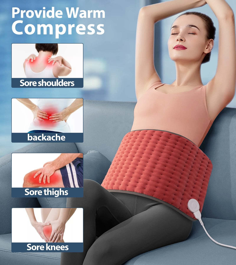 [Australia] - Heating pad for Back, Neck, Shoulder, Cramps and Leg Pain Relief, Heat pads Christmas Gifts for Women, Men, Mom, Dad, Auto-Off,Machine Washable,Moist Dry Heat Options,Extra Large 12"x24" Orange 12*24 Inch 