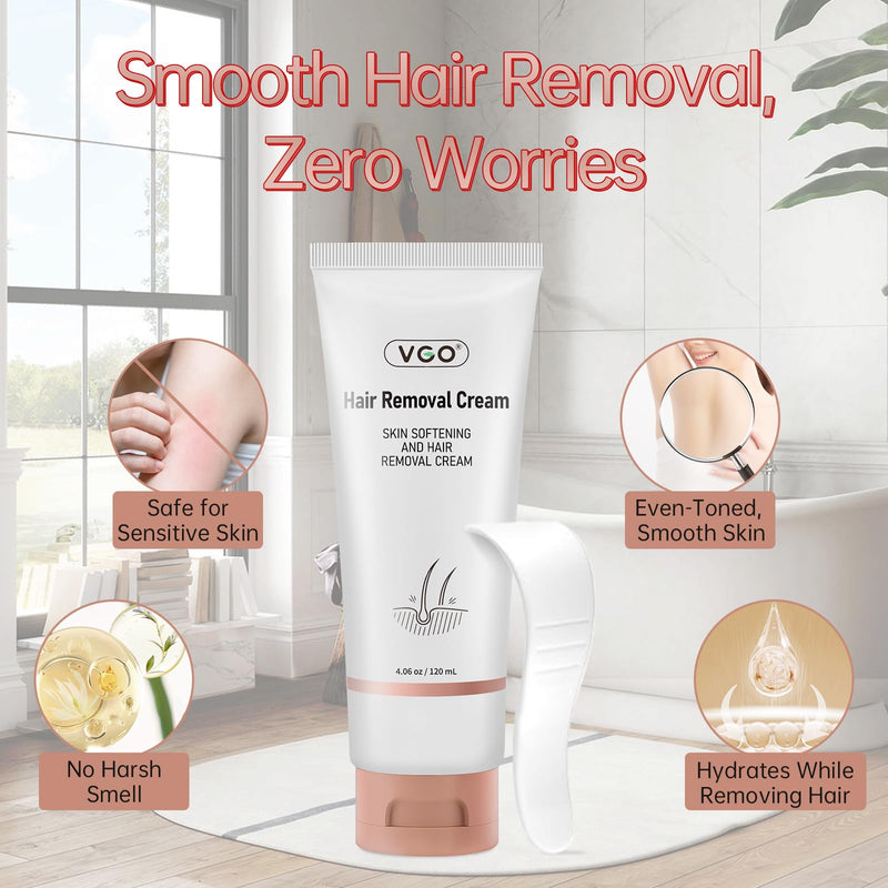[Australia] - VGO Painless Hair Removal Cream for Women & Men, Hair removal cream for body, back & legs, All Skin Types, 4.06oz w/Spatula 4.06 Ounce (Pack of 1) 