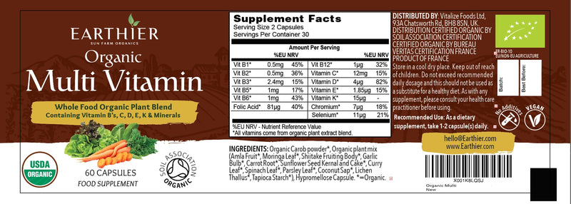 Organic Whole Food Multi Vitamin & Mineral Supplement - Vegan