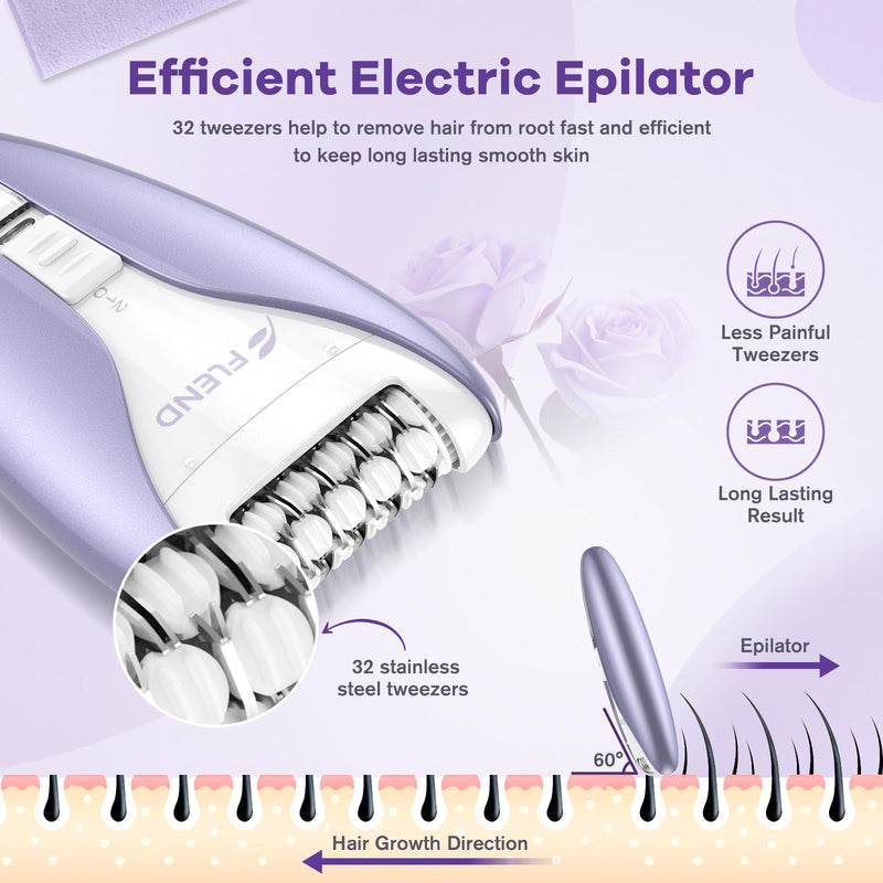 Epilator, Silent Smooth Glide Epilator for Women, 2 Speeds Facial Hair Removal Device with Silent Design, Cordless Rechargeable Hair Removal Epilators for Women Face Legs Bikini Arms Legs