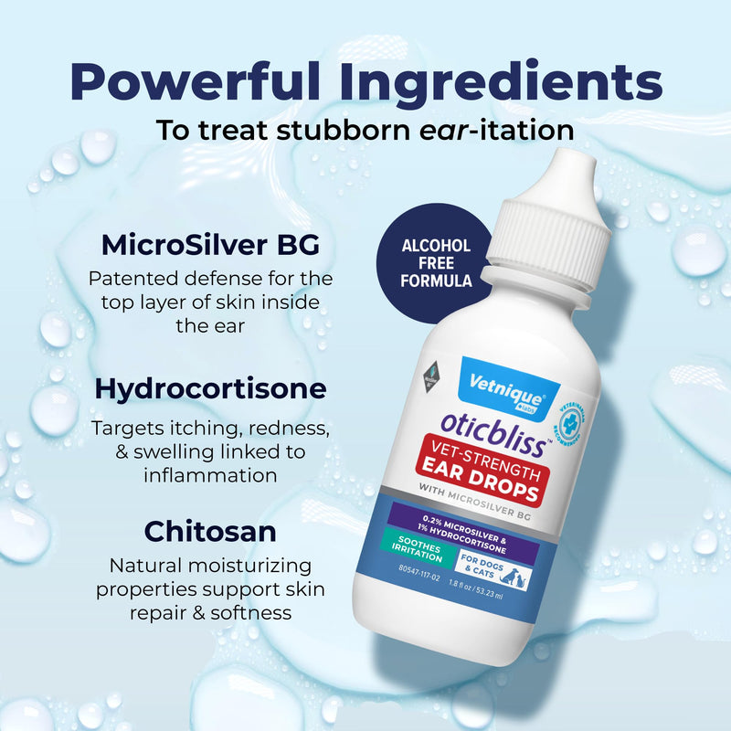 Oticbliss Vet-Strength Ear Drops with MicroSilver™ BG and Oticbliss Advanced Cleaning Wipes XL (60 Ct) Bundle, Advanced Ear Conditions Clinical Strength Ear Drops for Dogs Plus Dog Ear Cleaning Wipes - PawsPlanet Australia