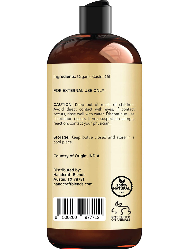 [Australia] - Handcraft Blends Organic Castor Oil - 16 Fl Oz - 100% Pure and Natural - Premium Grade Oil for Hair Growth, Eyelashes and Eyebrows - Carrier Oil - Hair and Body Oil - Expeller-Pressed and Hexane-Free Organic Castor 16 Fl Oz (Pack of 1) 