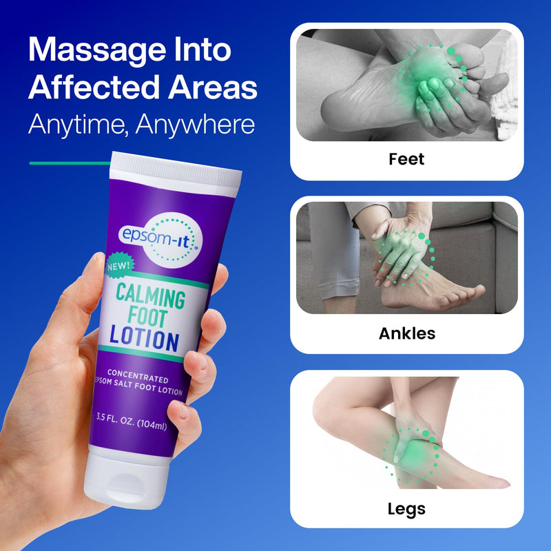 Epsom-IT Calming Foot Magnesium Lotion, Epsom Salt with Urea, 3.5 Fl Oz | 100% Pure Magnesium Sulfate, Greaseless, Fragrance-free, Topical Cream for Tired Feet & Ankles, Tough Skin and Cracked Heels 3.5 Fl Oz (Pack of 1)
