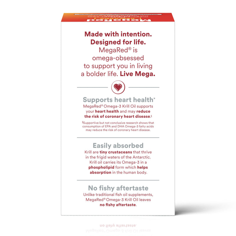 MegaRed Antarctic Krill Oil 1000mg, Omega 3 Fatty Acid Supplement, Ultra Concentrate EPA & DHA Softgels, Antioxidant Astaxanthin, Heart Health Supplement with No Fish Oil Aftertaste, 60ct | Antioxidant Astaxanthin, Phospholipids, EPA & DHA, Heart Suppo...