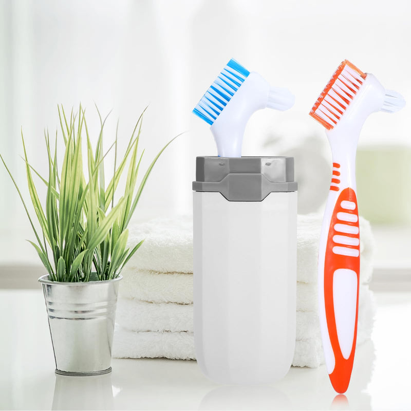 [Australia] - 2Pcs Denture Brush, Denture Cleaning Brush Set with White Carrying Case Denture Toothbrushes with Multi-Layered Soft Bristles and Rubber Anti-Slip Handle (Blue + Orange) 