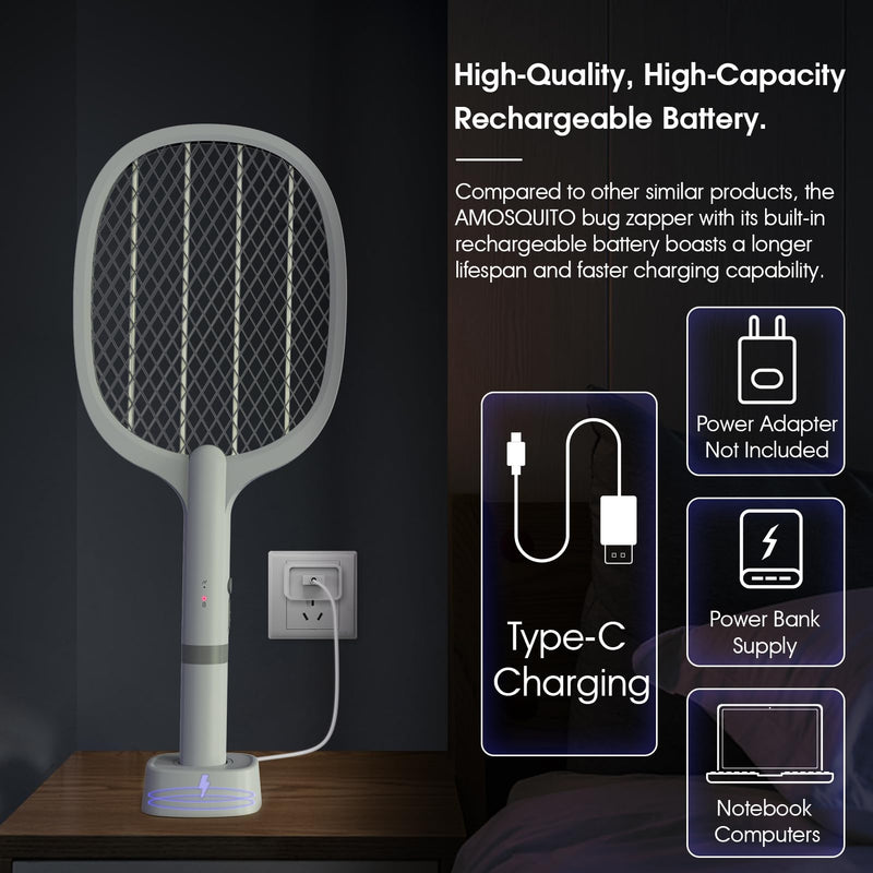 [Australia] - Bug Zapper Racket, Electric Fly Swatter Rechargeable Mosquito Zapper for Indoor and Outdoor - 2000mAh (1 Pack, 2000 mAh) 1 Pack, 2000 mAh 