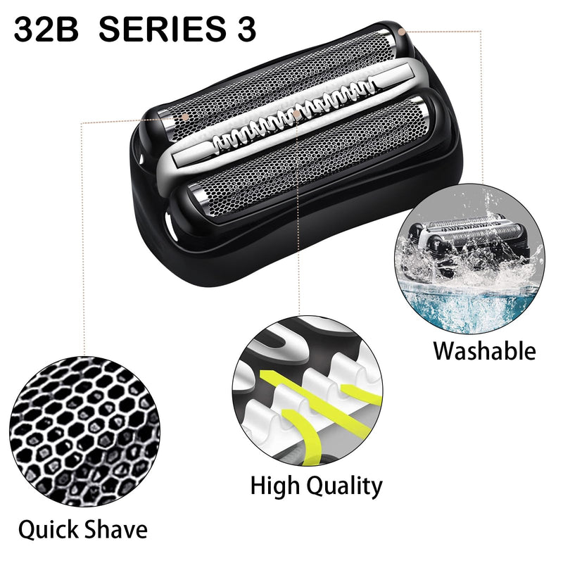 [Australia] - Electric shaving head for Braun Series 3,32B Compatible with Braun Series 3 shaving head, black Series 3 electric shaving head replacement part suitable, replacement blades foil head accessories for razors (32B) 32B 