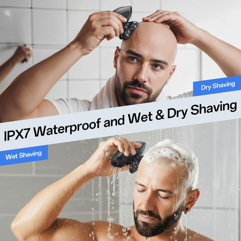 [Australia] - Electric Razor for Men, Head & Body Hair Shaver for Men, Cordless Rechargeable Wet/Dry Bald Head Back & Groin Waterproof Razor with Rotary Blades,Clippers, Beard Trimmer,Nose Trimmer, Brush, Massager 
