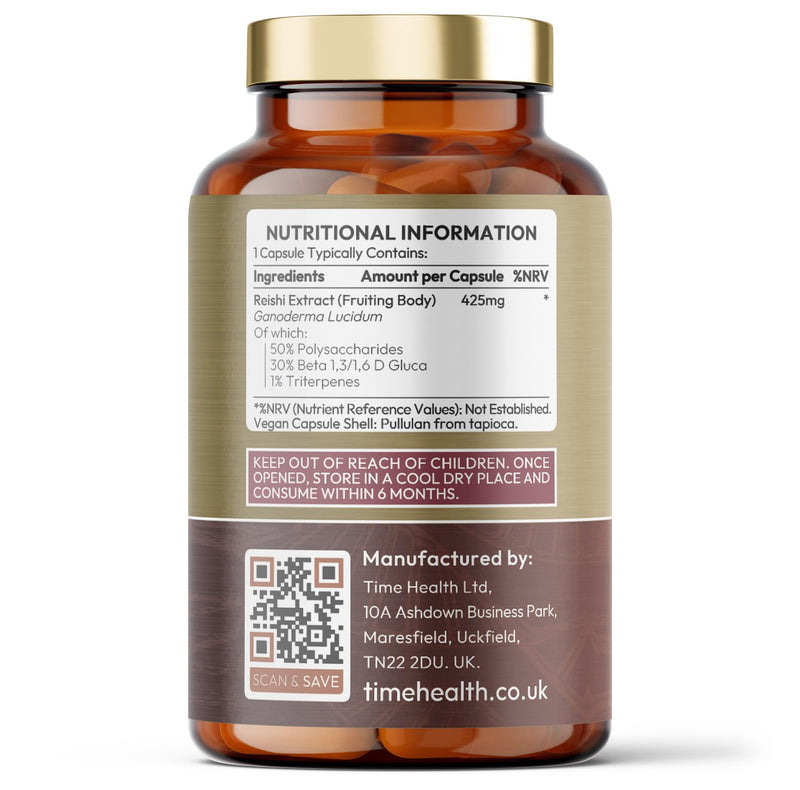Reishi (Ganoderma lucidum) - High Strength 50% Polysaccharides / 30% Beta 1,3/1,6 D Glucan - Dual Extracted - UK Manufactured - Zero Additives - Pullulan (120 Capsules) 120 count (Pack of 1)