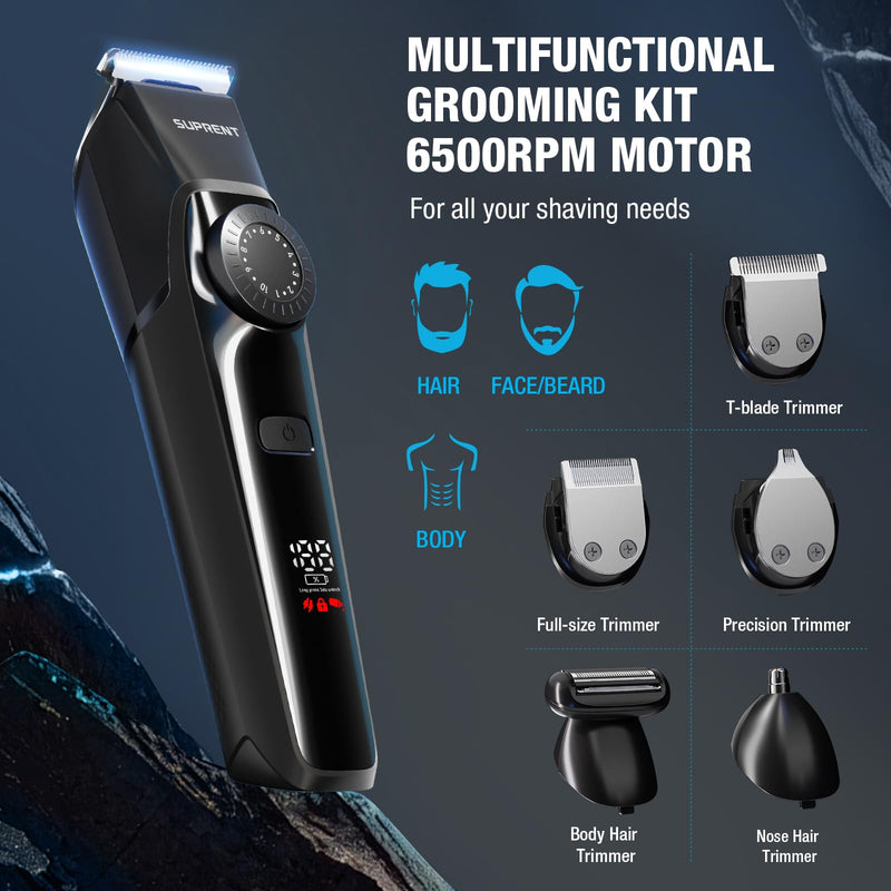 [Australia] - SUPRENT Beard Trimmers for Men - All-in-One Mens Grooming Kits with 40 Precision Dials，Waterproof Adjustable Trimmers for Hair, Beard, Face, Nose & Body, USB-C Rechargeable, 3.5H Running Time (Black) Black 