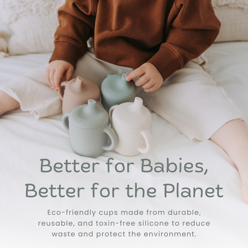 [Australia] - Silicone Sippy Cups for Babies & Toddlers 6+ Months ‚Äì 5oz Spill Proof Training Cup with Soft Spout & Easy Grip Handles ‚Äì BPA Free, Unbreakable, Non-Toxic Transition Cup (2 pack Green and Sandy Shore) 
