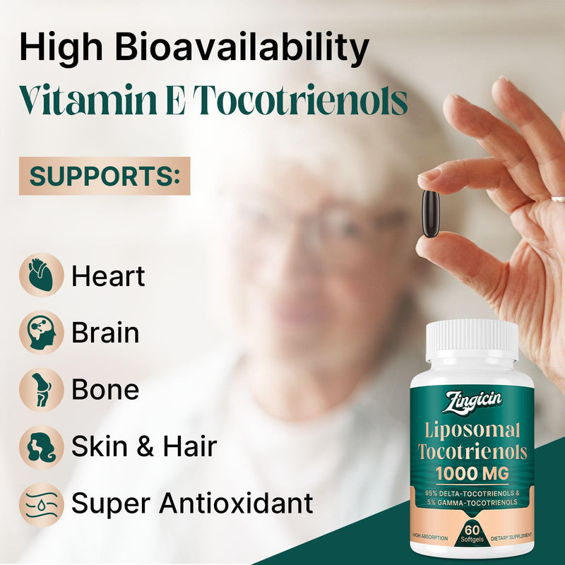 [Australia] - Vitamin E Tocotrienols - Liposomal Vitamin E Oil 1000mg, Highly Absorbable Delta Tocotrienol and Gamma Tocotrienol, 60 Softgels 60 Count (Pack of 1) 