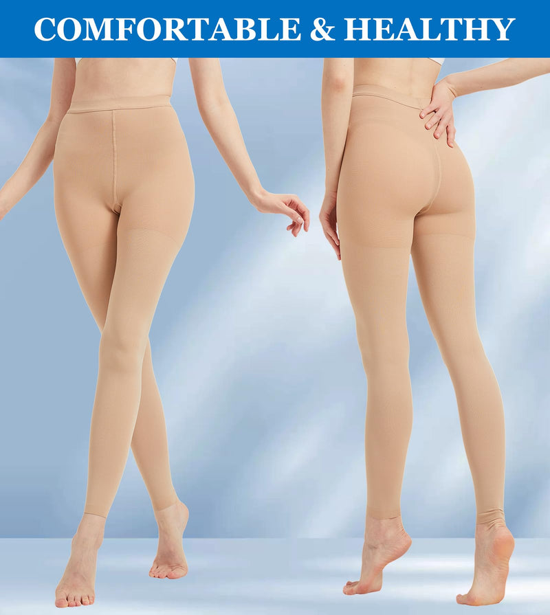 [Australia] - MGANG Medical Compression Pantyhose for Women & Men, Footless Waist High Compression Stockings Opaque, 15-20 mmHg Support Pantyhose, Firm Support Hose for Edema, Varicose Veins, Nursing, Beige L Large 15-20mmhg Beige Footless 