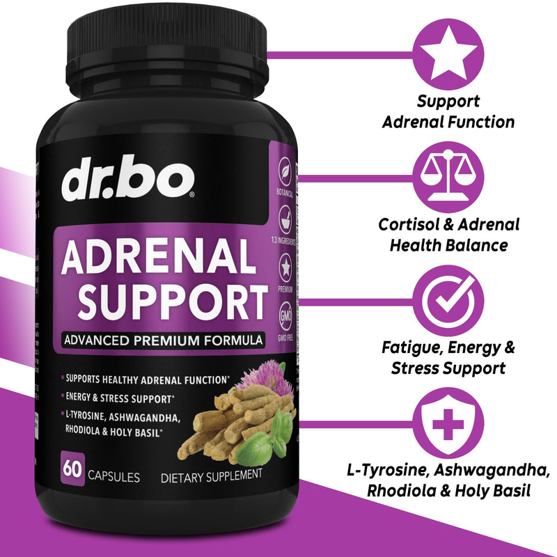 [Australia] - Adrenal Support Cortisol Manager Supplement - Adrenal Fatigue Supplements for Women & Men with Natural Adaptogen Ashwagandha Holy Basil Rhodiola L Tyrosine Complex Adrenal Cortisol Health - 60 Pills 