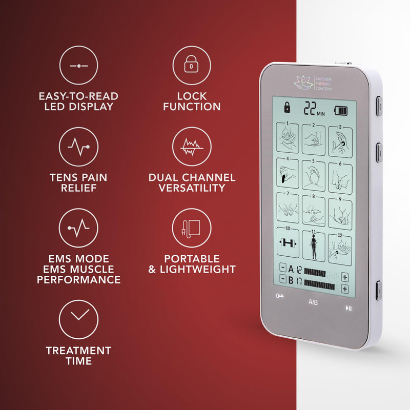 [Australia] - Deluxe TENS Unit Muscle Stimulator & Accessories - Non-Invasive EMS Machine for Neck & Back Pain Relief, Sciatica - Electrotherapy with 12 Modes & 20 Intensity Levels 