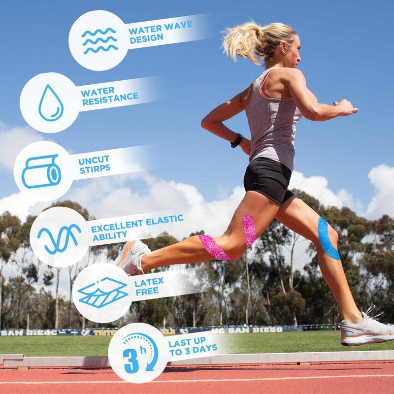 [Australia] - OK TAPE Pro Kinesiology Tape (5cm x 5m) Waterproof Skin-Friendly Elastic Kinesiotape for Knee Pain, Elbow and Shoulder (2 Rolls, Black + Black White) 2 Rolls Black + Black White 