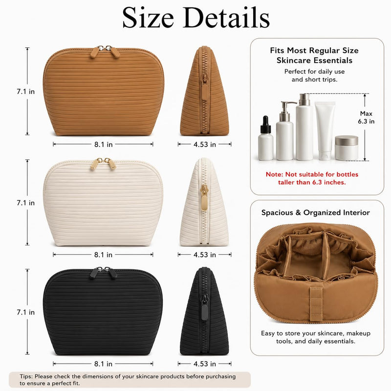Standing Fold Down Parallel Travel Makeup Bag for Women, Cosmetic Organizer with Multi-Compartments, Stand Bag Organizes skincare, Makeup and Brushes (Premium Version, Black, Medium)