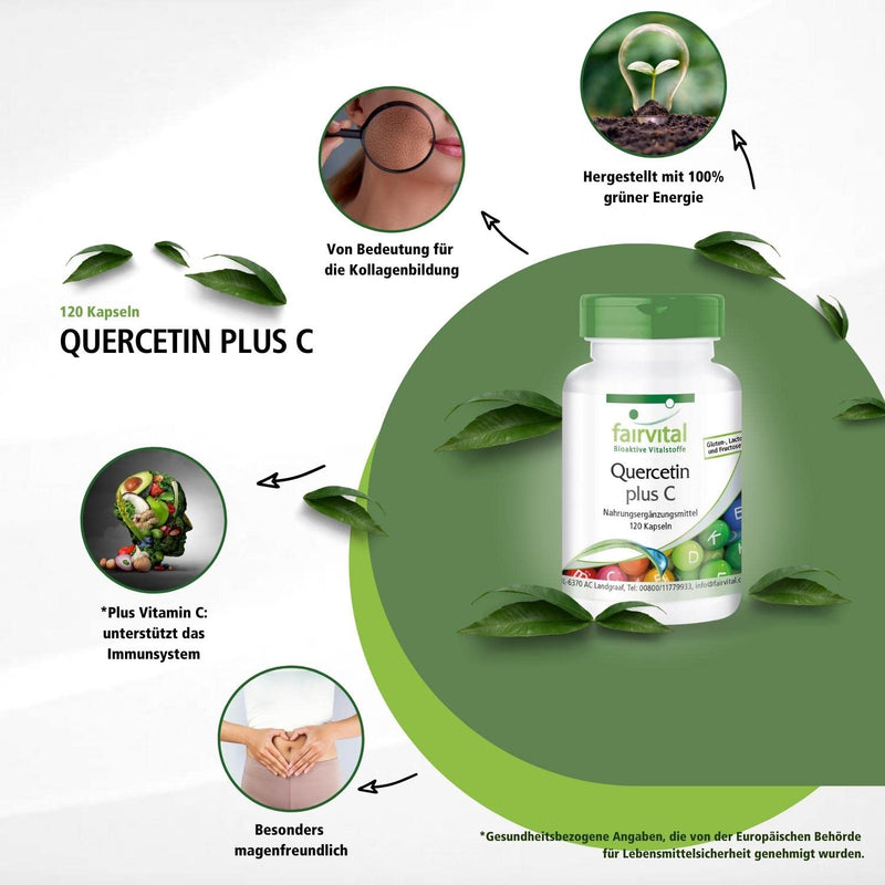 [Australia] - Fairvital | Quercetin capsules with vitamin C - 120 capsules - HIGH DOSE - 250mg quercetin plus 300mg vitamin C per capsule - VEGAN - antioxidant 