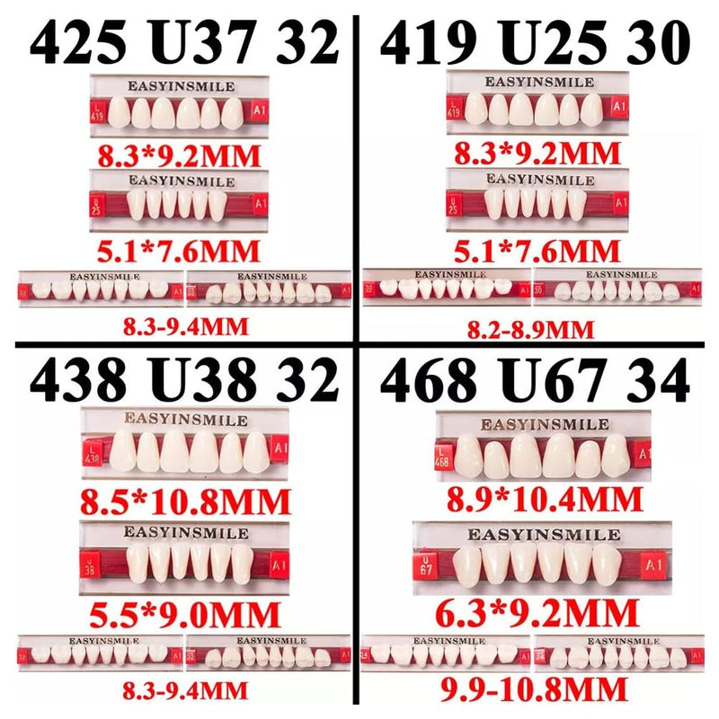 Easyinsmile Dental Synthetic Resin Teeth A2 A3 False Upper Lower Teeth Replacement Dentures for Halloween (A2, Full Set 468+U67+34)
